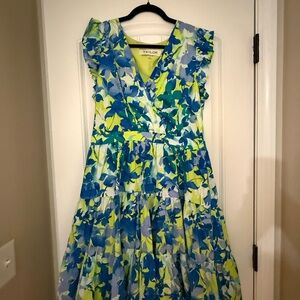 Taylor Vibrant Blue and Green Midi Dress